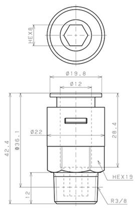 Bản vẽ kỹ thuật Đầu Nối Nhanh Khí Nén Dạng Thẳng Thân Lục Giác Ren Ngoài Pisco APC12-03-N-C