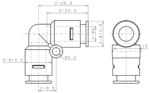 Bản vẽ kỹ thuật Đầu Nối Nhanh Khí Nén Cong 90° Pisco APV8-N