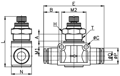 Bản vẽ kỹ thuật Van Tiết Lưu Khí Nén Thẳng Ø8mm CDC NSFB 08N