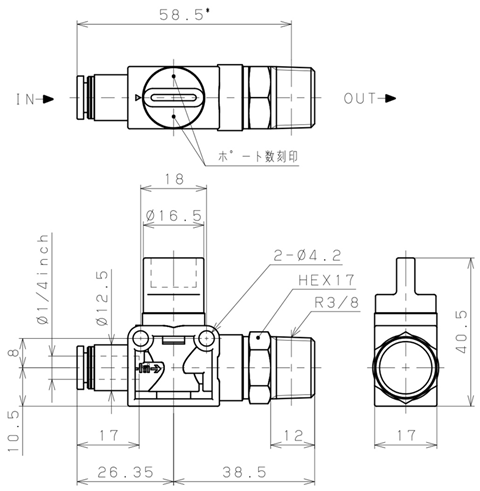 Bản vẽ kỹ thuật Van Tay Khí Nén Pisco HV1/4-03-2