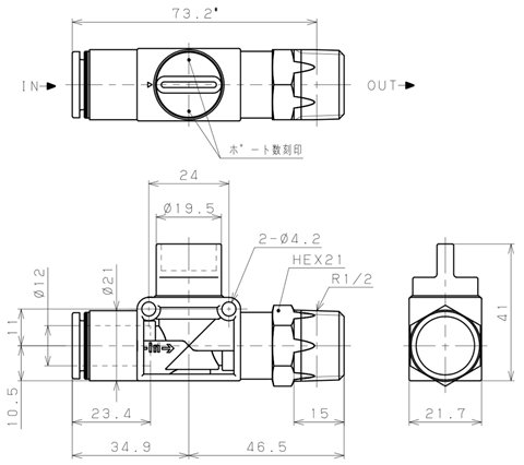 Bản vẽ kỹ thuật Van Tay Khí Nén Pisco HV12-04