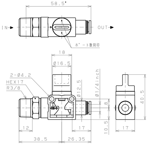 Bản vẽ kỹ thuật Van Tay Khí Nén Pisco HV03-1/4-2