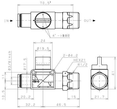 Bản vẽ kỹ thuật Van Tay Khí Nén Pisco HV3/8-04-2