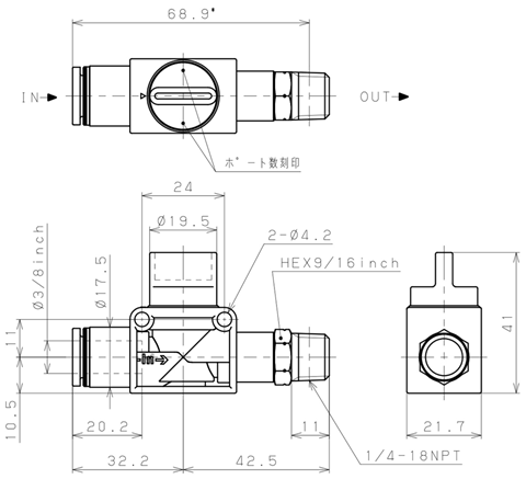Bản vẽ kỹ thuật Van Tay Khí Nén Pisco HV3/8-N2-2U