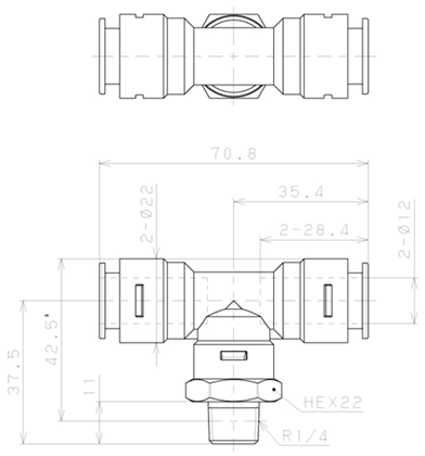 Bản vẽ kỹ thuật Đầu Nối Nhanh Khí Nén Dạng Chữ T Ren Ngoài Pisco APB12-02-E