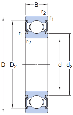 Bản vẽ kỹ thuật Vòng Bi Cầu Rãnh Sâu SKF 609-2RSH (9x24x7) Phốt Cao Su NBR Tiếp Xúc (Hai Bên)