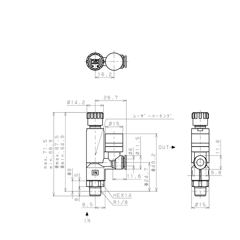 Bản vẽ kỹ thuật Van Chỉnh Áp Suất Khí Nén Loại Khóa Đẩy Pisco RVCMP6-01