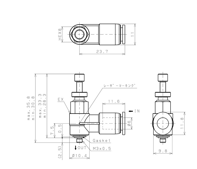 Bản vẽ kỹ thuật Van Xả Nhanh Khí Nén Pisco EQH-6M3E