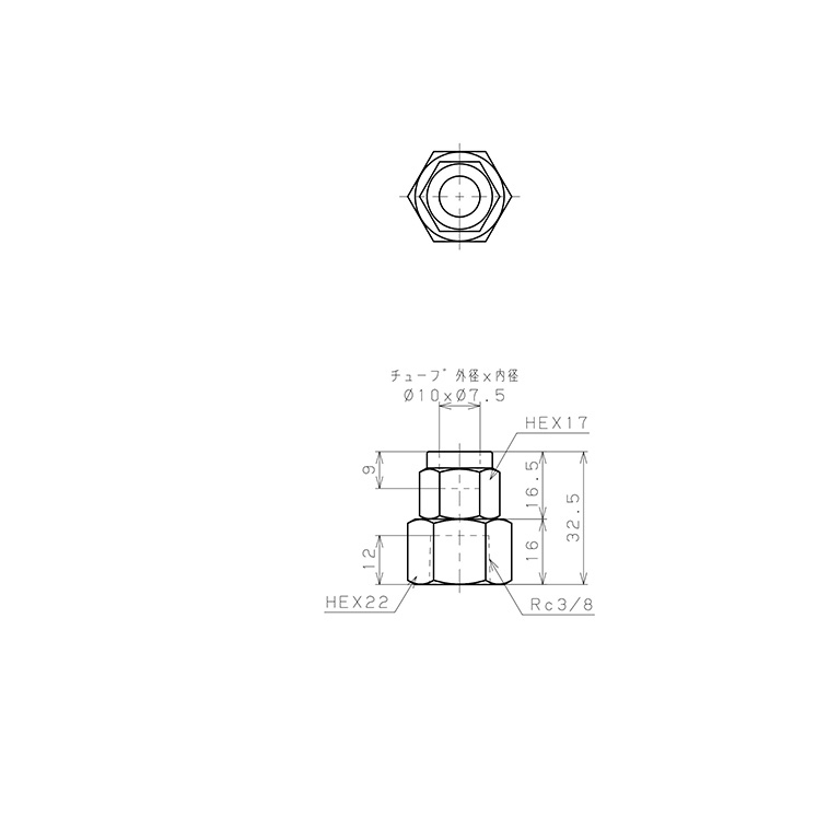 Bản vẽ kỹ thuật Đầu Ngạnh Nối Ống Có Đai Ốc Xiết Dạng Thẳng Thân Lục Giác Ren Trong Pisco NSCF1075-03