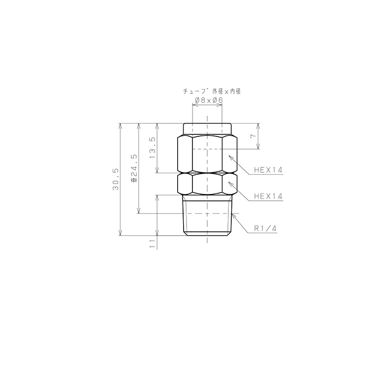 Bản vẽ kỹ thuật Đầu Ngạnh Nối Ống Có Đai Ốc Xiết Dạng Thẳng Thân Lục Giác Ren Ngoài Pisco NSC0860-02