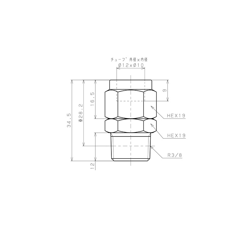 Bản vẽ kỹ thuật Đầu Ngạnh Nối Ống Có Đai Ốc Xiết Dạng Thẳng Thân Lục Giác Ren Ngoài Pisco NSC1210-03-TP
