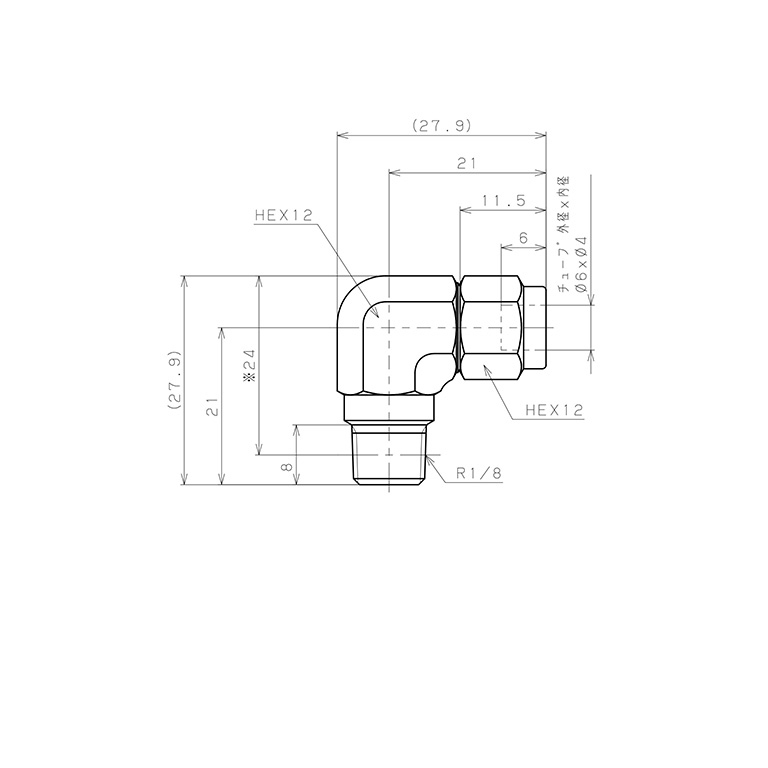 Bản vẽ kỹ thuật Đầu Ngạnh Nối Ống Có Đai Ốc Xiết Dạng Cong 90° Ren Ngoài Pisco NSL0640-01