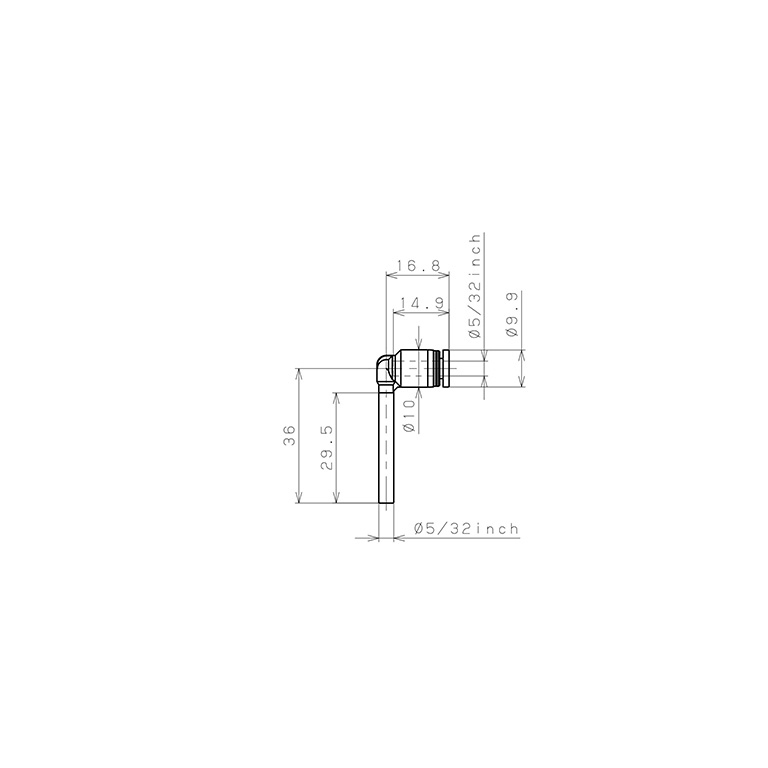 Bản vẽ kỹ thuật Đầu Nối Nhanh Khí Nén Giữa Ống Khí Và Fitting Dạng Cong 90° (Dài) Pisco PLLJ5/32