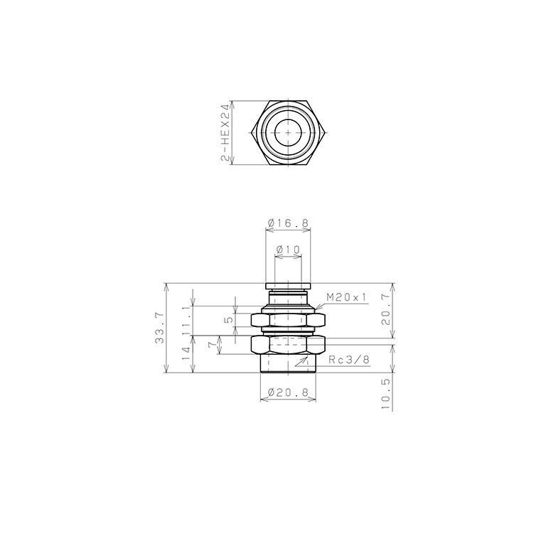 Bản vẽ kỹ thuật Đầu Nối Nhanh Khí Nén Dạng Thẳng Ren Trong Ngoài Pisco PMF10-03