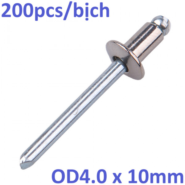 Rivet Inox 304 Chân Thép OD4.0x10mm (200 Cái)