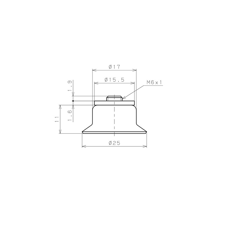 Bản vẽ kỹ thuật Bộ Nấm Hút Chân Không Có Vít Ren, Cao Su Nitrile (NBR), O.D 25 mm, Pisco VP25RN-M6