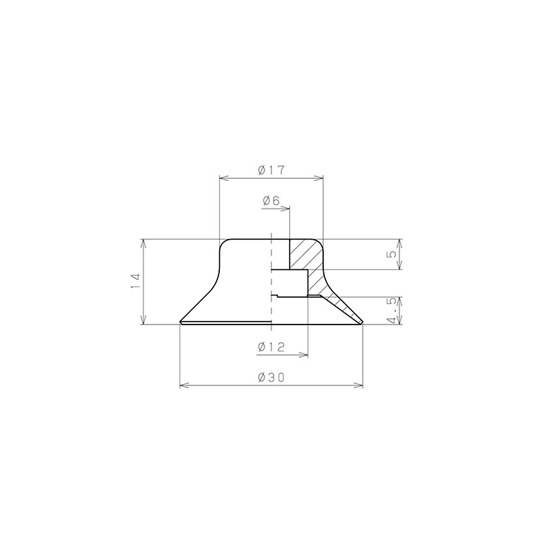 Bản vẽ kỹ thuật Đầu Nấm Hút Chân Không, Cao Su Fluoro, O.D 30 mm, Pisco VP30AF