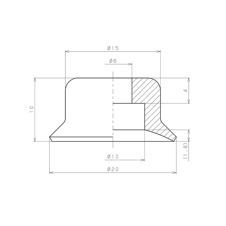 Bản vẽ kỹ thuật Đầu Nấm Hút Chân Không, Butadien Dẫn Điện (Điện Trở Thấp), O.D 20 mm, Pisco VP20RE