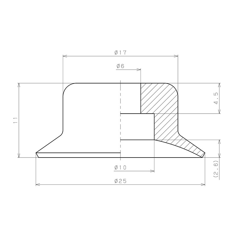 Bản vẽ kỹ thuật Đầu Nấm Hút Chân Không Cao Su Urethane O.D 25 mm Pisco VP25RU