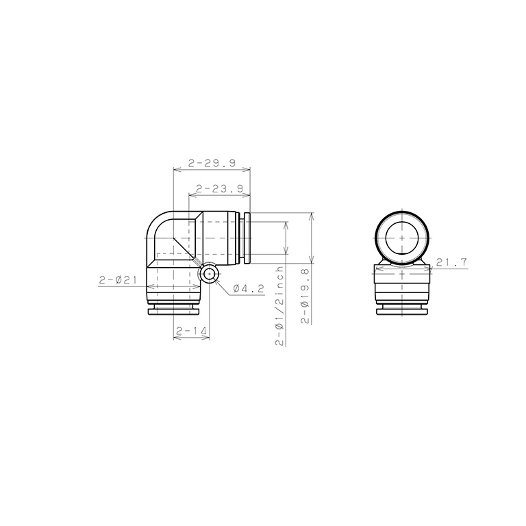 Bản vẽ kỹ thuật Đầu Nối Nhanh Khí Nén Cong 90° Pisco PPV1/2-UC