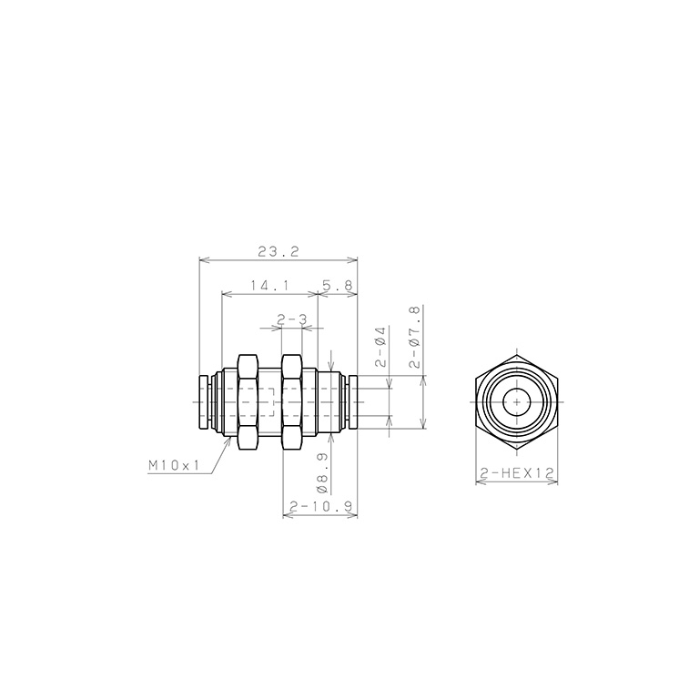 Bản vẽ kỹ thuật Đầu Nối Nhanh Khí Nén Dạng Thẳng Ren Ngoài Lắp Kẹp Vách Pisco PM4M