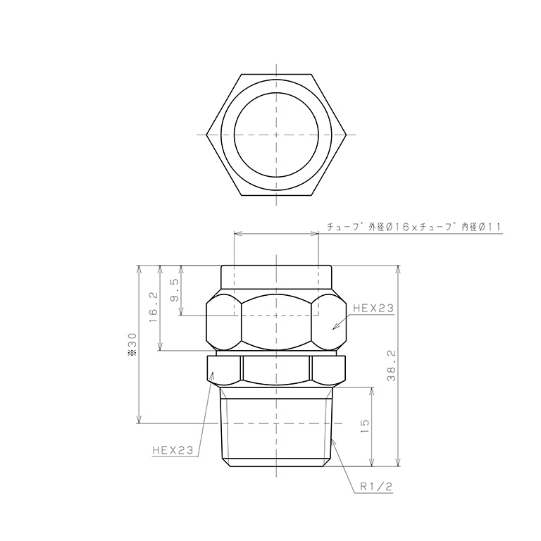 Bản vẽ kỹ thuật Đầu Ngạnh Nối Ống Có Đai Ốc Xiết Dạng Thẳng Thân Lục Giác Ren Ngoài Pisco NKC1611-04