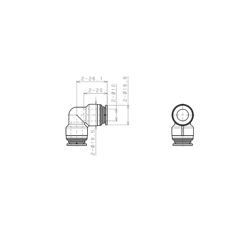 Bản vẽ kỹ thuật Đầu Nối Nhanh Khí Nén Cong 90° Pisco KV10-1-F