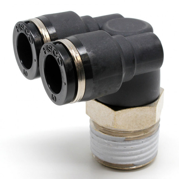 Đầu Nối Nhanh Khí Nén Hai Nhánh Cong 90° Ren Ngoài Pisco PAX10-04W