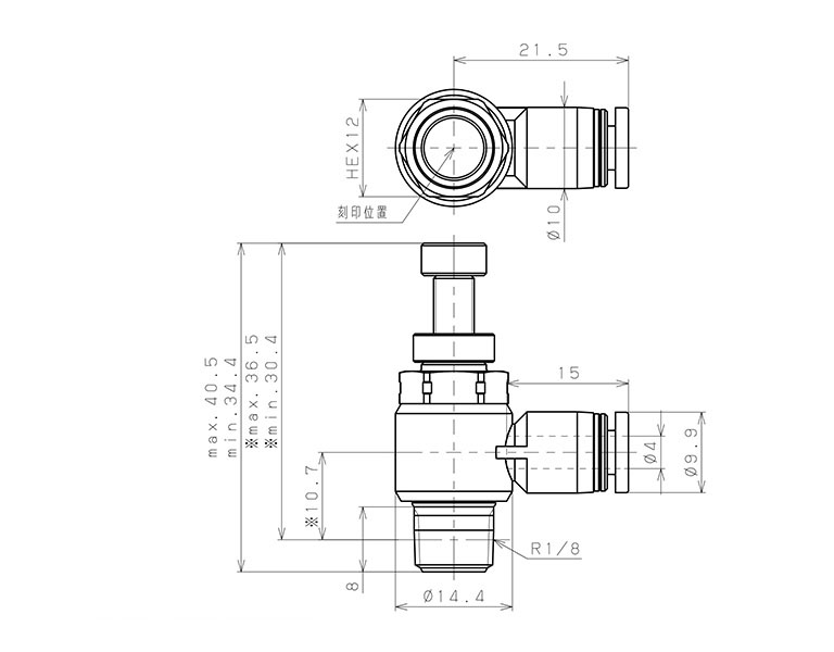 Bản vẽ kỹ thuật Van Tiết Lưu Khí Nén Bằng Nhựa PP Pisco PJSC4-01B