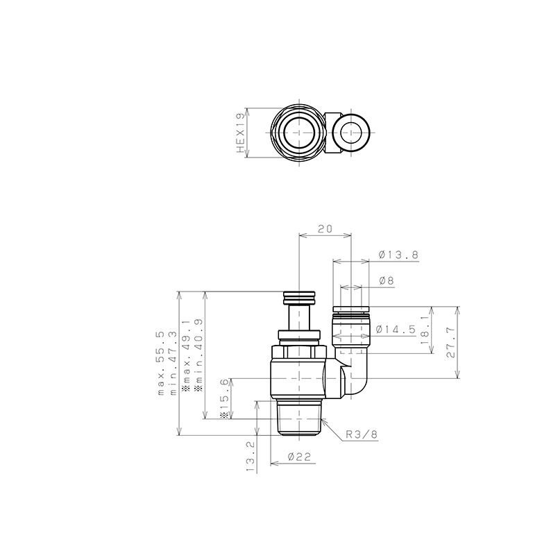 Bản vẽ kỹ thuật Van Tiết Lưu Khí Nén Chân Kim Pisco JNS8-03W-C