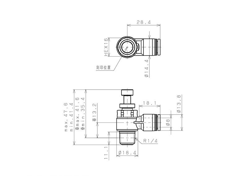 Bản vẽ kỹ thuật Van Tiết Lưu Khí Nén Bằng Nhựa PP Pisco PJSC8-02B-C