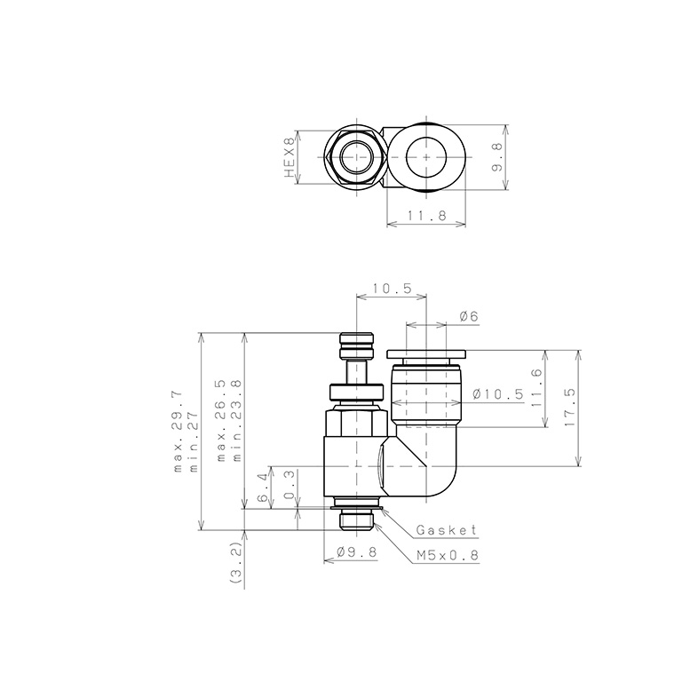 Bản vẽ kỹ thuật Van Tiết Lưu Khí Nén Chân Kim Pisco JNS6-M5W-C