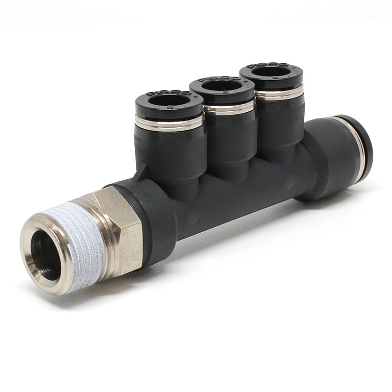 Đầu Nối Nhanh Khí Nén Dạng Chữ T Bốn Nhánh Ren Ngoài Pisco PKD10-8-03-C