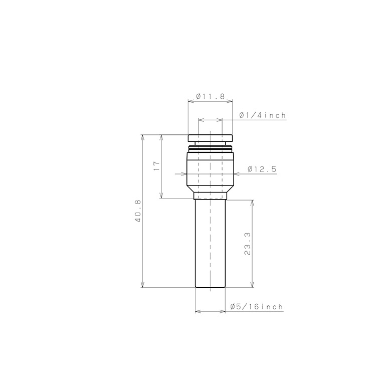 Bản vẽ kỹ thuật Đầu Nối Nhanh Khí Nén Giữa Ống Khí Và Fitting Dạng Nối Giảm Pisco PGJ5/16-1/4W
