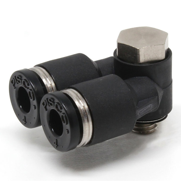 Đầu Nối Nhanh Khí Nén Hai Nhánh Cong 90° Đầu Lục Giác Trụ Ren Ngoài Pisco PA5/32-U10U