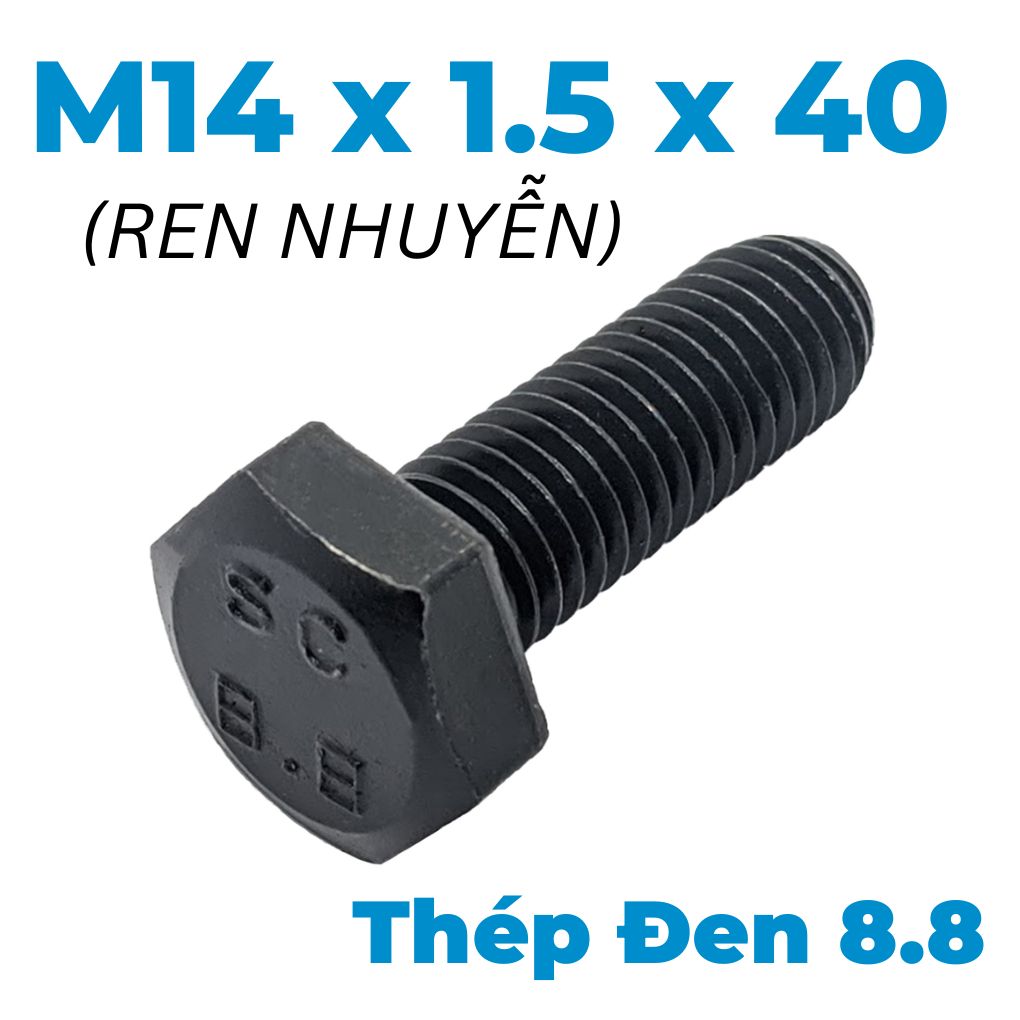Bulong Thép Đen 8.8 GB5786 M14x1.5x40 Ren Nhuyễn