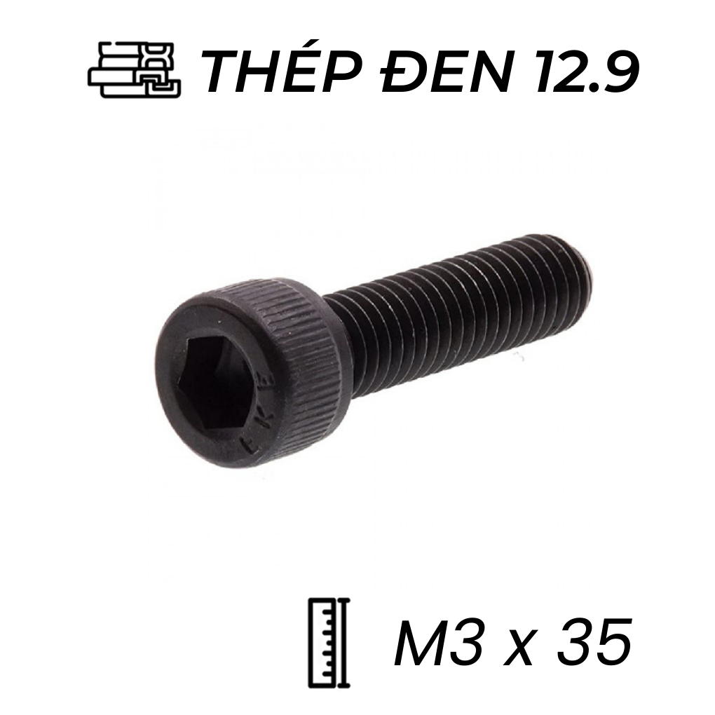 Lục Giác Chìm Đầu Trụ Thép Đen 12.9 DIN912 M3x35