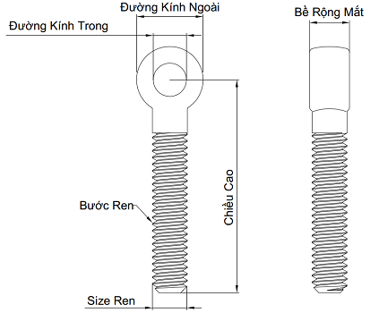 Bản vẽ kỹ thuật Bulong Mắt Inox 304 M8x38