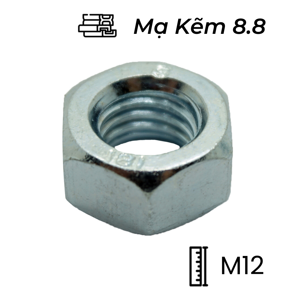 Tán Thép Mạ Kẽm 8.8 DIN934 M12