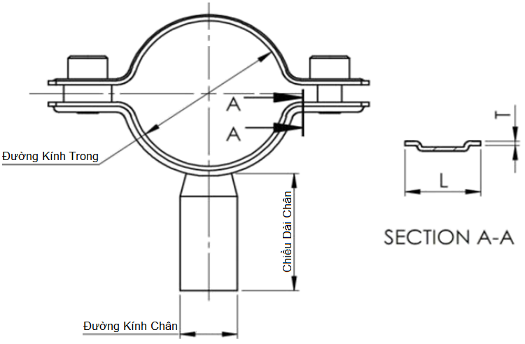 Bản vẽ kỹ thuật Đai Kẹp Ống Có Chân Hàn Inox 304 6Inch