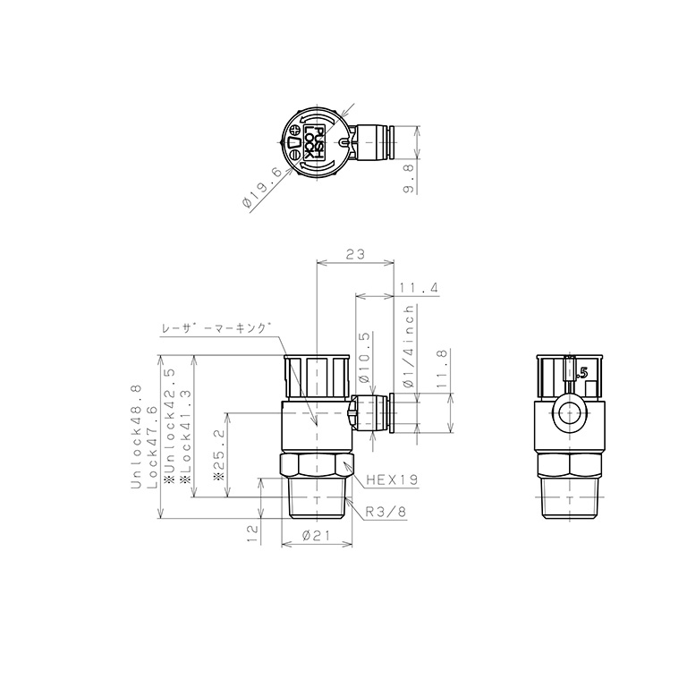 Bản vẽ kỹ thuật Van Tiết Lưu Khí Nén Loại Khóa Đẩy Có Hiển Thị Chỉ Số Pisco JSGC1/4-03BLW