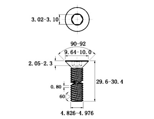Bản vẽ kỹ thuật Lục Giác Chìm Col Thép Mạ Kẽm Trắng Cr3+ 10.9 DIN7991 M5x30