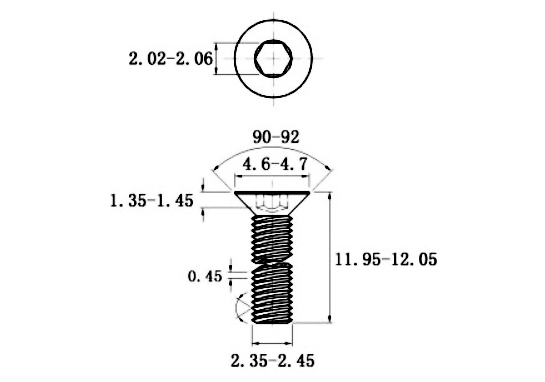 Bản vẽ kỹ thuật Lục Giác Chìm Col Thép Đen 10.9 DIN7991 M2.5x12
