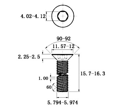 Bản vẽ kỹ thuật Lục Giác Chìm Col Thép Đen 10.9 DIN7991 M6x16