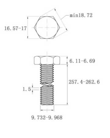 Bản vẽ kỹ thuật Bulong Inox 316 DIN933 M10x260