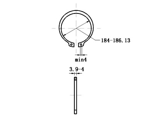 Bản vẽ kỹ thuật Phe Gài Trục Thép 65Mn DIN471 D195x4.0