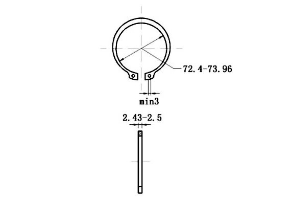 Bản vẽ kỹ thuật Phe Gài Trục Thép 65Mn DIN471 D78x2.5