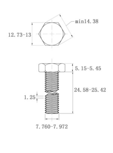 Bản vẽ kỹ thuật Bulong Thép Đen 8.8 DIN933 M8x25