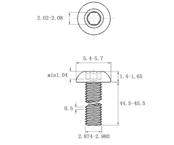 Bản vẽ kỹ thuật Lục Giác Chìm Mo Thép Đen 10.9 ISO7380 M3x45