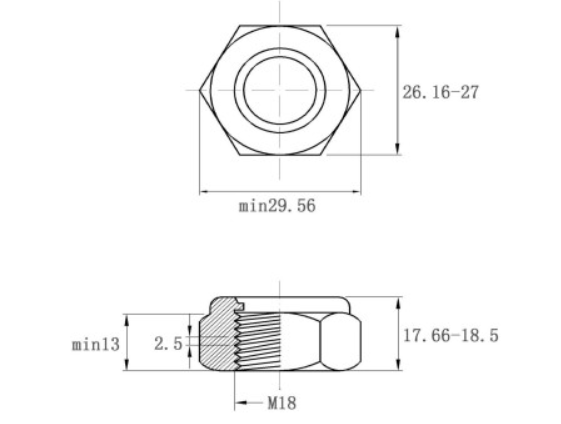 Bản vẽ kỹ thuật Tán Keo Thép Mạ Kẽm Trắng Cr3+ 8.8 DIN985 M18
